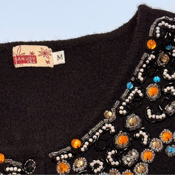 San Joy Vintage Beaded Jeweled Cardigan Sweater Wool Medium - Picture 4 of 6